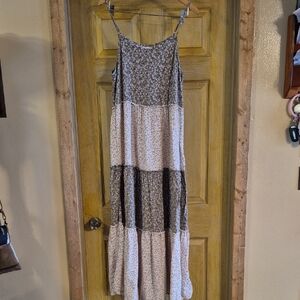 Natural Life Spaghetti Strap Adjustable Cottage Prairie Maxi Dress Patchwork L